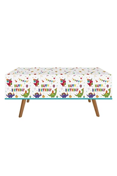 SHOPIENS Child's Birthday Party Tablecloth by Shopiens®, Disposable Plastic with Dinosaur Print, 'Happy Birt