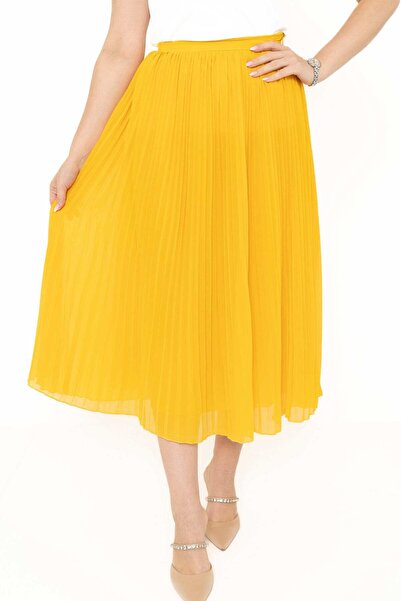 Yola Solid Pleated Midi Skirt