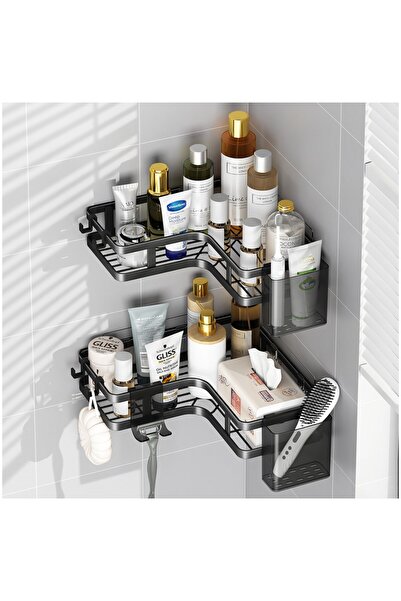 SINZO Raft de dus, Set cu 2 Etajere pe Colt, Sinzo®, Montarea usoara Fara Gau...