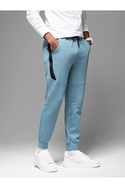 OMBRE Men's sweatpants with ribbed cuffs and decorative zipper - light blue V4 OM-PASK-0226 XXL