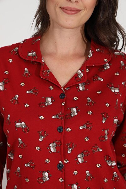 Etoile %100 Pamuk Uzun Kol Boydan Düğmeli Cepli Kadın Pijama Takımı 98302-303