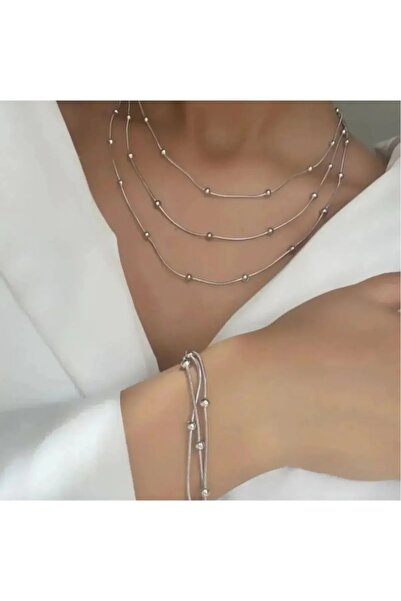 Marka Tasarim قلادة نسائية بأربعة حلقات فضية اللون، قلادة فقط