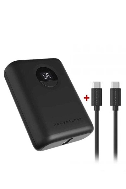 Powerology بطارية صغيرة 10,000 مع كابل من النوع C إلى النوع C، 1 متر - أسود