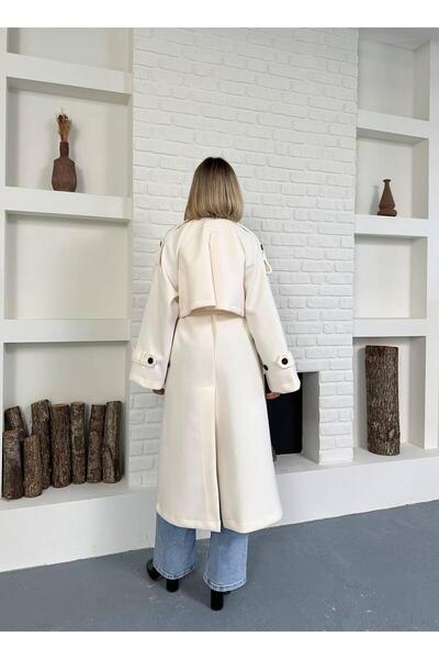 SUYA US WEAR Oversize Kuşaklı Uzun Kaşe Trençkot