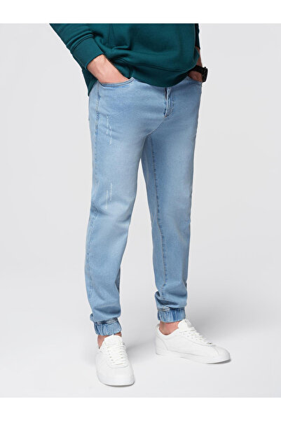 OMBRE Ανδρικό τζιν παντελόνι JOGGERS με κλασικό επίδεσμο - ανοιχτό μπλε V1 OM-PADJ-0265 XL