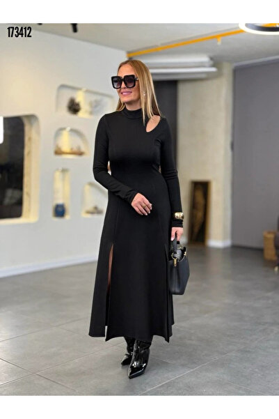 Modayakamoz Yeni Sezon Kadın Kışlık Maxi Elbise Damla Detaylı Balıkçı Yaka İk...