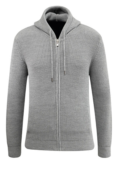 Çizgi Triko Men's Hooded Zippered Knitwear Cardigan Thessaloniki Knit Pocketed Classic Fit - 5249K