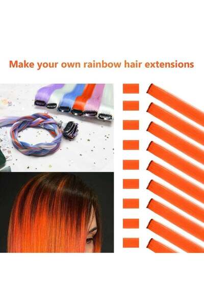 Yelajoy 10 PCS Colored Hair Extensions Straight Hairpiece,Clip in Synthetic Hair Extensions,22 inch Orange