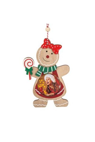 SHOPIENS Ramă foto decorativă de Crăciun, din lemn, fetiță în formă de turtă ...