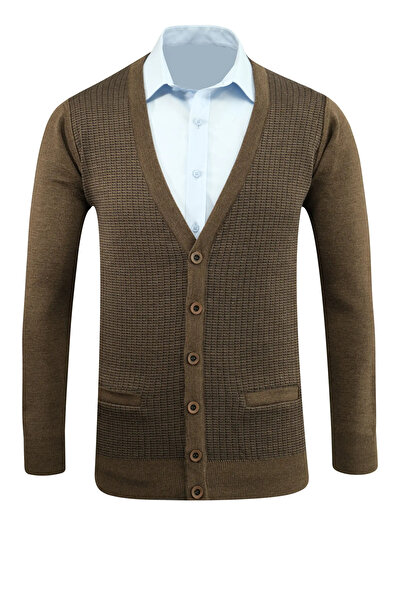 Çizgi Triko Men's Buttoned Cardigan with Pockets Patterned Steel Knit Classic Fit - 5205m