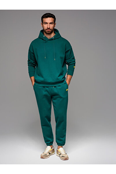 OMBRE Unisex sweatshirt set unisex hoodie + drawstring pants in athleisure style - dark green Z111