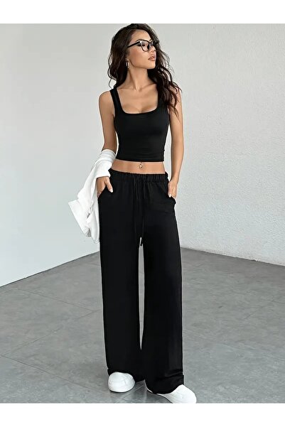 RİNNEAS Women's Black Plus Size Baggy Loose Cut Pants Six Stretchy Comfortabl...