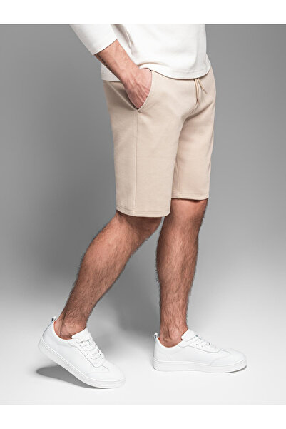 OMBRE Ανδρικό casual σορτς ζακάρ πλεκτό SLIM FIT - μπεζ V2 OM-SRCS-0168 XL