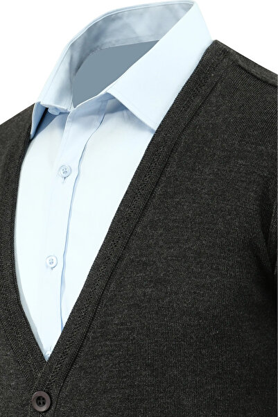 Çizgi Triko Men's Buttoned Cardigan with Pockets Solid Color Steel Knit Classic Fit - 5200m