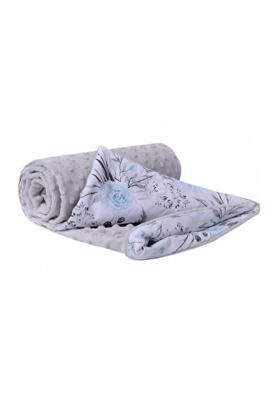 Nichiduta Paturica pentru copii, Flowers Grey Blue, cu doua fete, material bu...