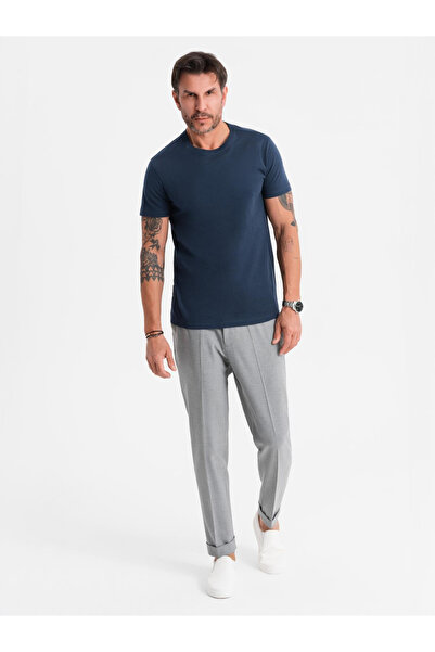 OMBRE Pánské bavlněné tričko klasické BASIC - tmavě modré V2 OM-TSBS-0236 M