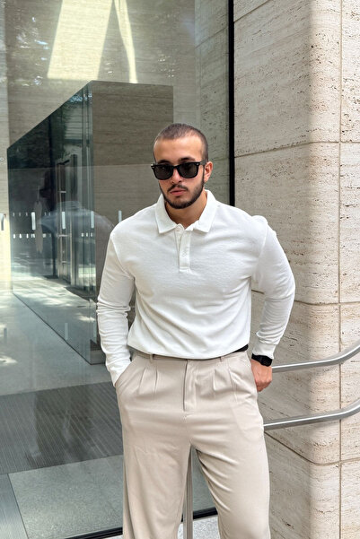 Livio Ferri Pánské tričko Cali Regular Fit Polo s dlouhým rukávem a límečkem