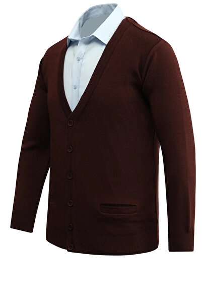 Çizgi Triko Men's Buttoned Cardigan with Pockets Solid Color Steel Knit Classic Fit - 5200m