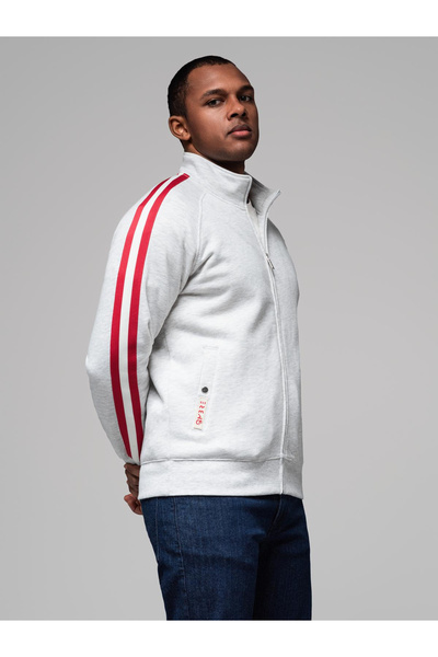 OMBRE Men's sweatshirt with high collar and stripes - grey melange V1 OM-SSZP-0219 M