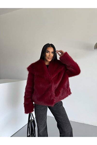 KİLSBUTİK Comfortable Fit Shawl Collar Faux Fur Coat