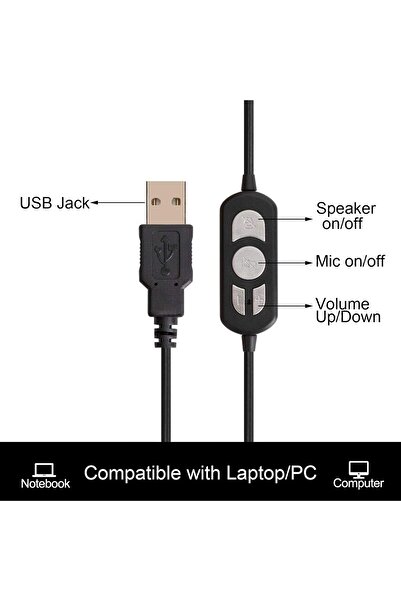 VCOM USB Headset with Microphone - Wired Over-Ear USB PC Headphones (Black)