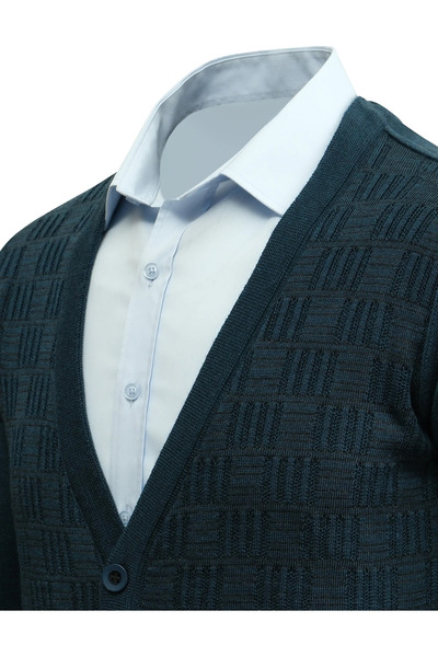 Çizgi Triko Ανδρική ζακέτα με κουμπιά με τσέπες από κυματιστό ατσάλι πλεκτό κλασικό καλούπι - 5215M