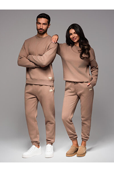 OMBRE UNISEX couples tracksuit set in athleisure style with pants and sweatshirt - brown V16 Z109