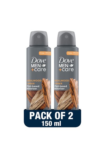 Dove بخاخ مزيل العرق برائحة خشب الصندل والعنبر للرجال + كير، 2 × 150 مل