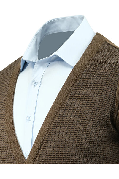 Çizgi Triko Men's Buttoned Cardigan with Pockets Patterned Steel Knit Classic Fit - 5205m