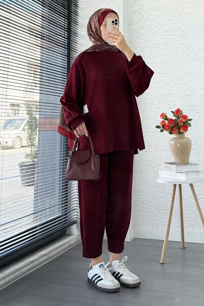 MELEK ARAZ Şalvar Kesim Pantolonlu Kadın İkili Takım - Bordo