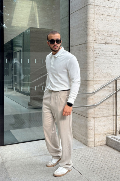 Livio Ferri Pánské tričko Cali Regular Fit Polo s dlouhým rukávem a límečkem