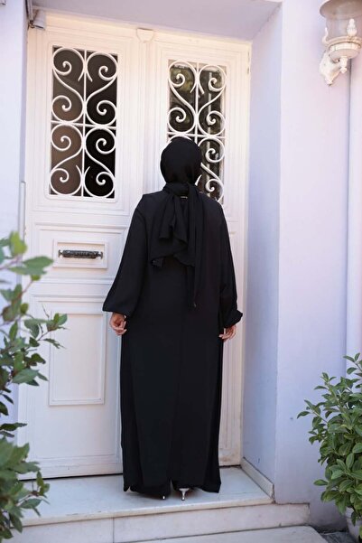 N.S NEVA STYLE Asymmetrical Detailed Black Hijab Double Suit 76471S