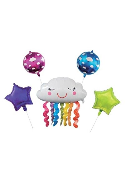 SHOPIENS Set 5 baloane folie multicolore pentru petrecere, nori, stele și baloane rotunde