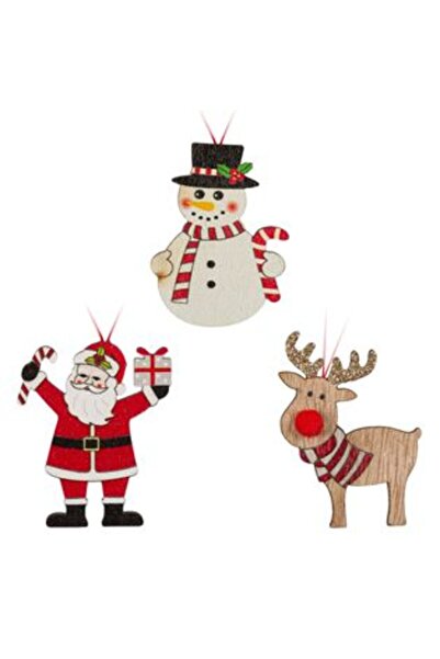 SHOPIENS Christmas Tree Decorations Wooden Figures with Glitter 6 cm - 8 pcs