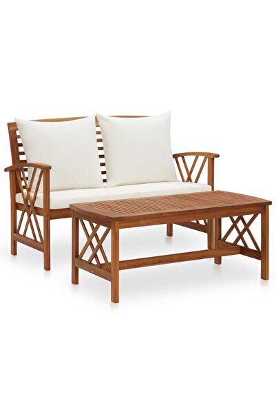 vidaxl طقم أريكة حديقة مكون من قطعتين مع وسائد من خشب الأكاسيا الصلب