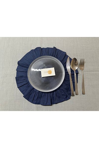 FREZYA %100 keten fırfırlı runner ve 6’lı supla sunum seti