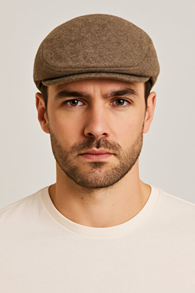 ZERAMİNE Men's London Classic Cap Hat – Wool Flat Cap - Beige