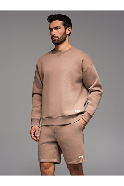 OMBRE Klasická unisex mikina s kulatým výstřihem - hnědá V16 OU-SNBC-0104 M/L