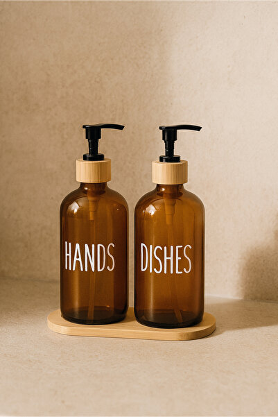 HOMİNG Δοχείο υγρού σαπουνιού από γυαλί 2 τεμαχίων με βάση από μπαμπού 242299
