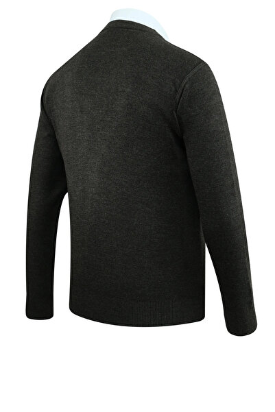 Çizgi Triko Men's Buttoned Cardigan with Pockets Solid Color Steel Knit Classic Fit - 5200m