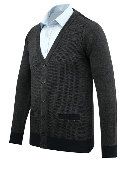 Çizgi Triko Men's Buttoned Cardigan with Pockets Patterned Steel Knit Classic Fit - 5208m