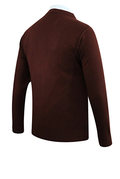 Çizgi Triko Men's Buttoned Cardigan with Pockets, Crinkled Steel Knit, Classic Fit - 5215m