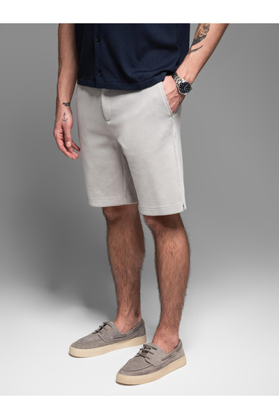 OMBRE Men's SLIM FIT short shorts in melange structured knit - light grey V5 OM-SRCS-0166 L