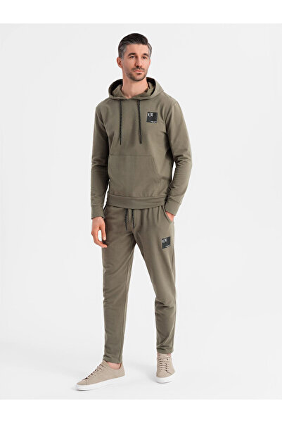 OMBRE Pánská mikina s kapucí a tepláky - olivová V4 Z107 L