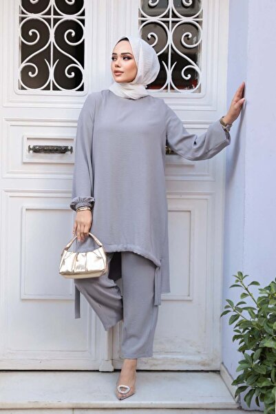 N.S NEVA STYLE Gray Hijab Double Set 65876Gr
