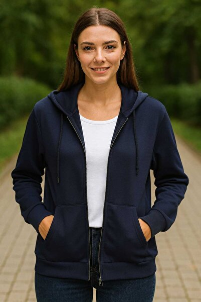 ECK MODA سترة نسائية بقلنسوة وتفاصيل جيب بسحاب