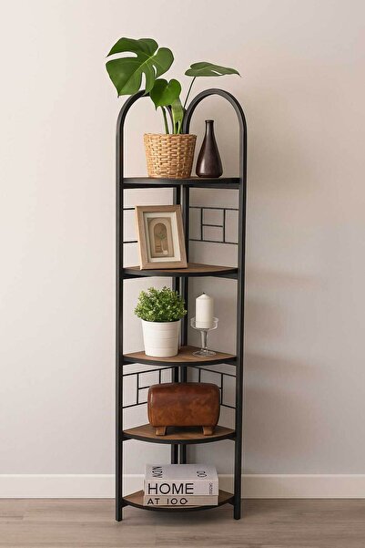 Reyo Falez 5 Raflı Metal Köşe Kitaplık Aksesuar Rafı Çiçeklik Salon Dekoratif...