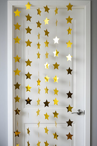 Parti Atölyesi Gold 5 Metre 30 Adet Yıldızdan Oluşan Harika Dekorasyon Yılbaşı Hallowen Ramazan Süslemeleri