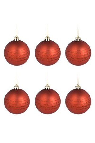 IRO Set of Red Matte Glitter Christmas Baubles Ø8 cm - 6 pcs
