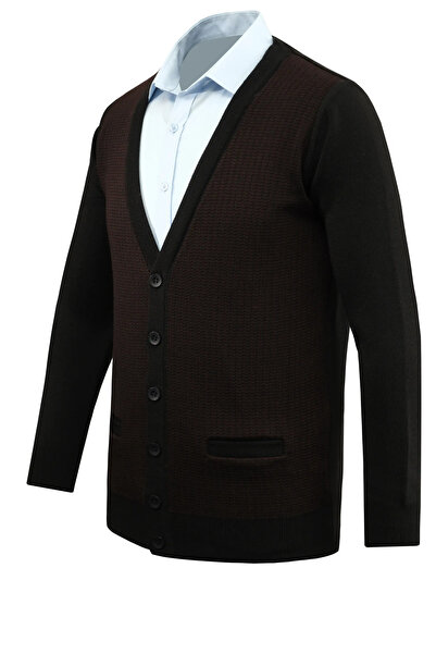 Çizgi Triko Men's Buttoned Cardigan with Pockets Patterned Steel Knit Classic Fit - 5205m